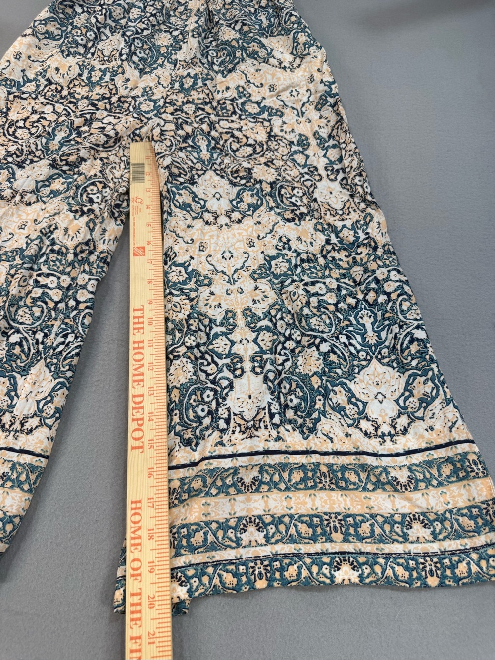 Blue Island Boho Wide-Leg Smocked strapless Jumpsuit pockets in Cream & Teal XS - Picture 6 of 9